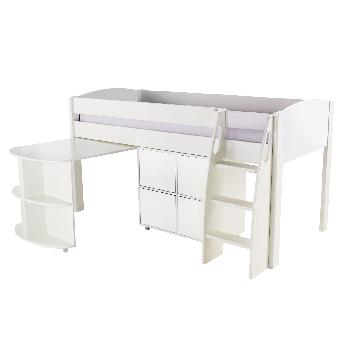 Stompa UNOS mid sleeper white - incl pull out desk and 1 multi cube with 4 white doors