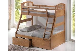 Three Sleeper Wooden Bunk Bed, Double, Oak Finish