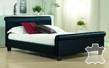 Time Living Aurora Real Leather Bed, Double, Real Leather - Black