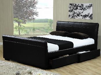 Time Living Houston Double (4 Drawer) Black Faux Leather Bed Frame