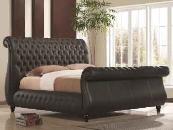 Time Living Swan King Size Black Leather Bed Frame