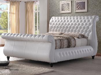Time Living Swan King Size White Leather Bed Frame