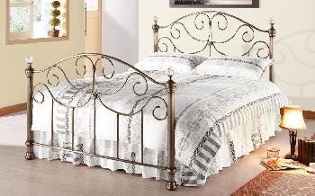 Time Living Victoria Metal Bed Frame, King Size, Brass Finials
