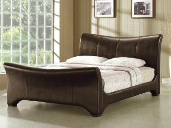 Time Living Wave Double Brown Faux Leather Bed Frame