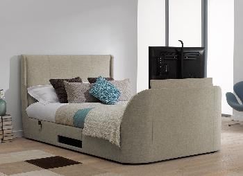 Titanium T3 Oatmeal Fabric Upholstered, Tv Bed Frame King