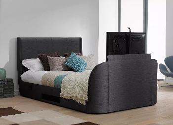 Titanium T3 Slate Grey Fabric Upholstered Samsung LED TV Bed Frame - 4'6 Double