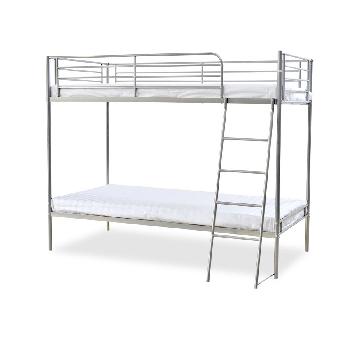 Torquay Metal Bunk Bed and Memory Foam Support 250 Mattresses with Pillows Silver
