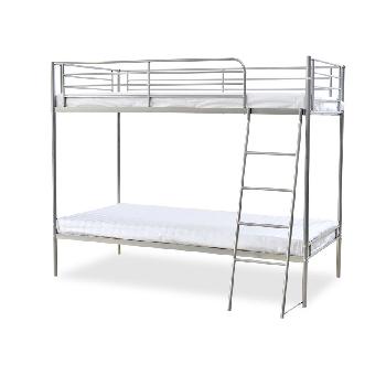 Torquay Metal Bunk Bed and Memory Foam Support 250 Mattresses with Pillows White