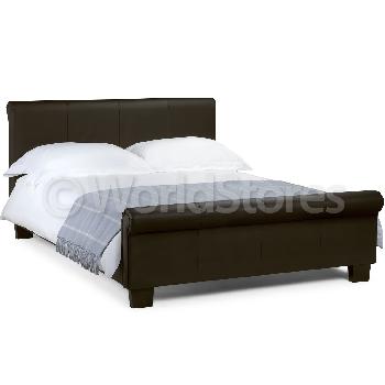 Valencia Faux Leather Scroll Bed Frame Double Brown