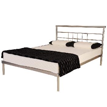 Venus Silver Metal Bed Frame and Memory Foam Support 250 Mattress with Pillows Single