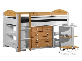 Verona Design Ltd Maximus Mid Sleeper Set 1 Whitewash 3' Single Whitewash Antique Details Mid Sleeper Cabin Bed