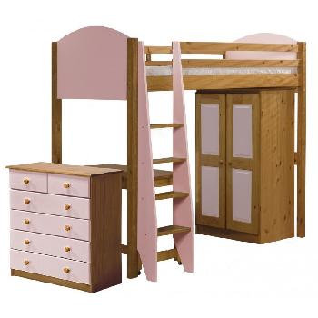 Verona High Sleeper Ultra Storage Verona Pink Highsleeper with Tall Boy and 5 plus 2 Chest of Drawers