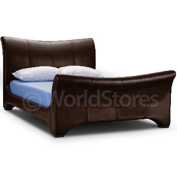 Wave Brown Faux Leather Bed Frame Double Brown