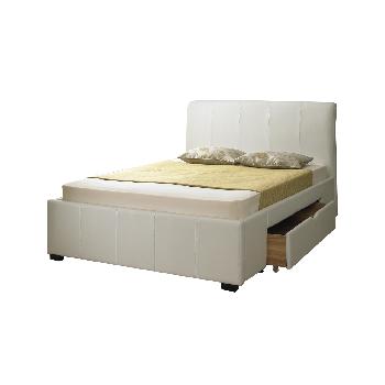 White Amadora Faux Leather Drawer Bed, White Leather Headboard Small Double