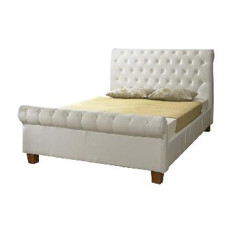 White Lourosa Faux Leather Button Bed Superking