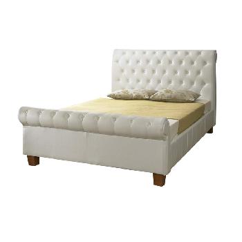 White Lourosa Faux Leather Button Bed Double