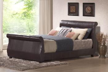 Winchester Faux Leather Sleigh Bed, Black Leather Sleigh Bed Double
