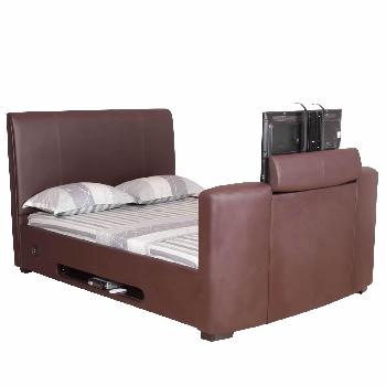 York Faux Leather TV Bed in Brown Double Brown