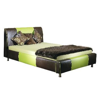 York Leather Low Foot End Bed Frame Double Brown Lime Stripe